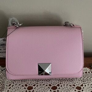 NWT-Pink Leather Crossbody Bag with Silver Hardware